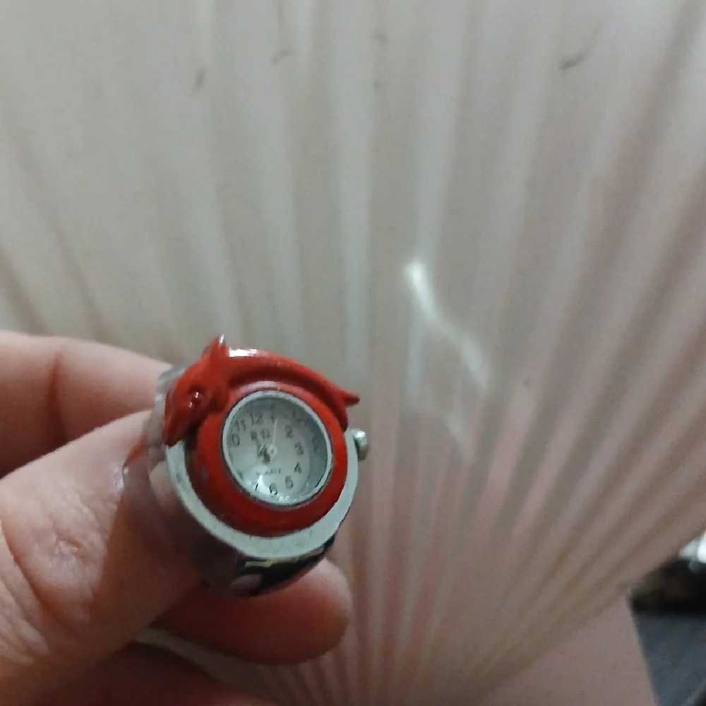 Red and Silver Quartz Ring Watch